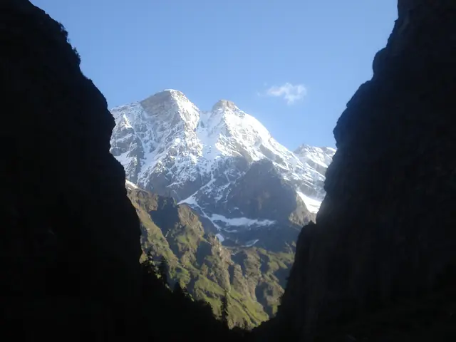 Greater Himalayan peaks framed by the gorge