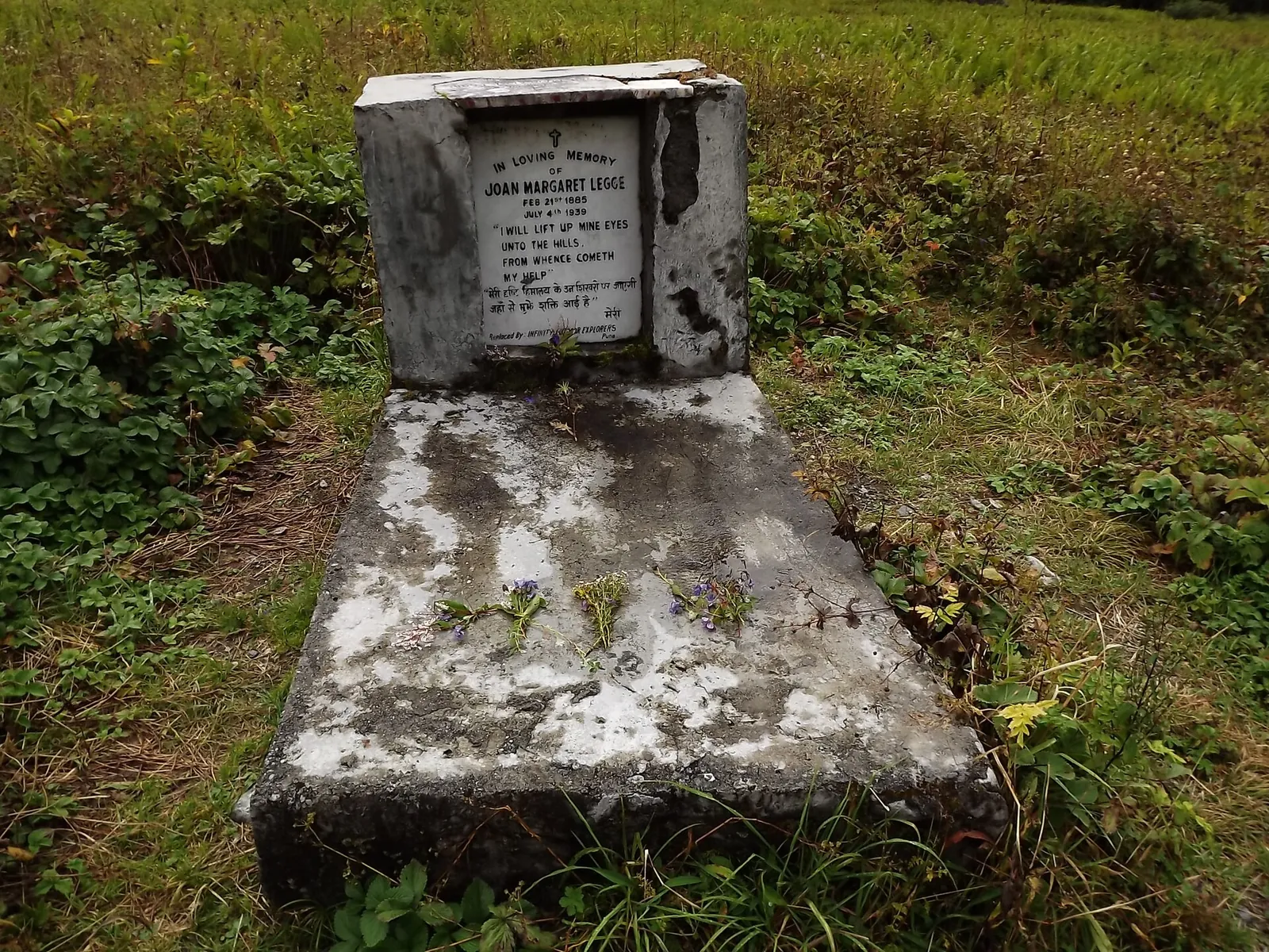 Memorial to botanist Joan Margaret Legge, who died here in 1939